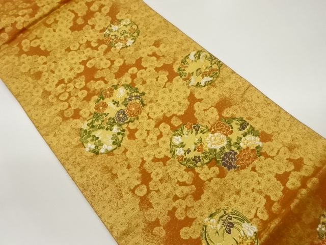 JAPANESE FUKURO OBI / WOVEN AUTUMN FLOWERS